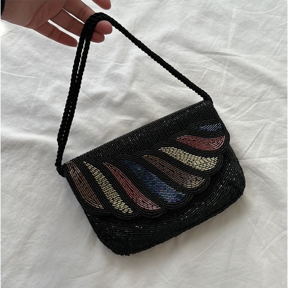 Vintage beaded mini bag, OS, black, red, bronze, gold, multi - Picture 8 of 11